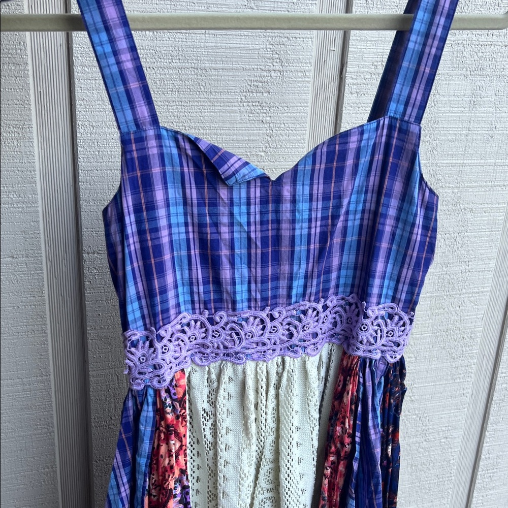 Jak & peppar boho tunic plaid flowy crochet